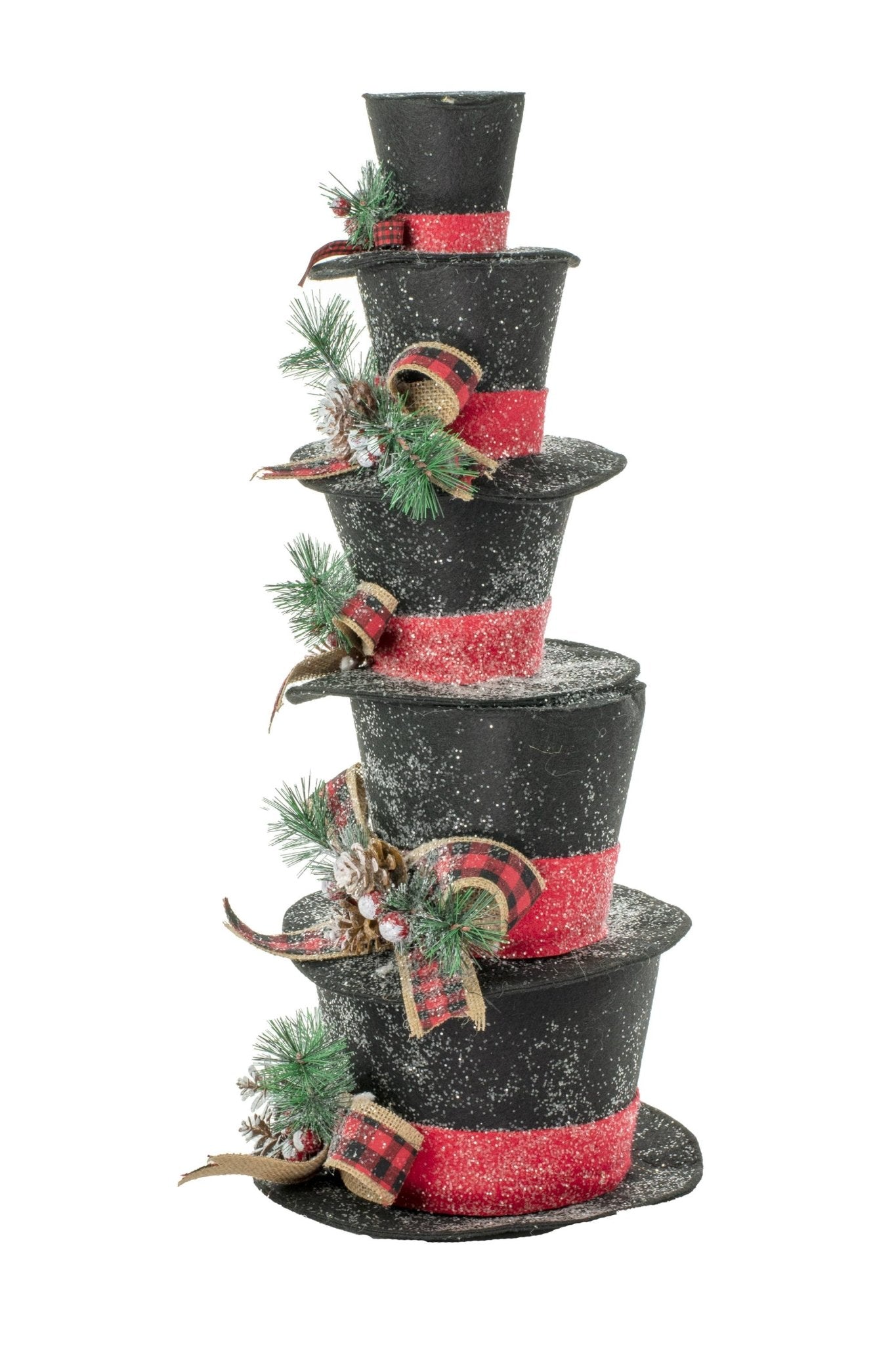 Black/Red Stack of Top Hats Display Piece with Glitter