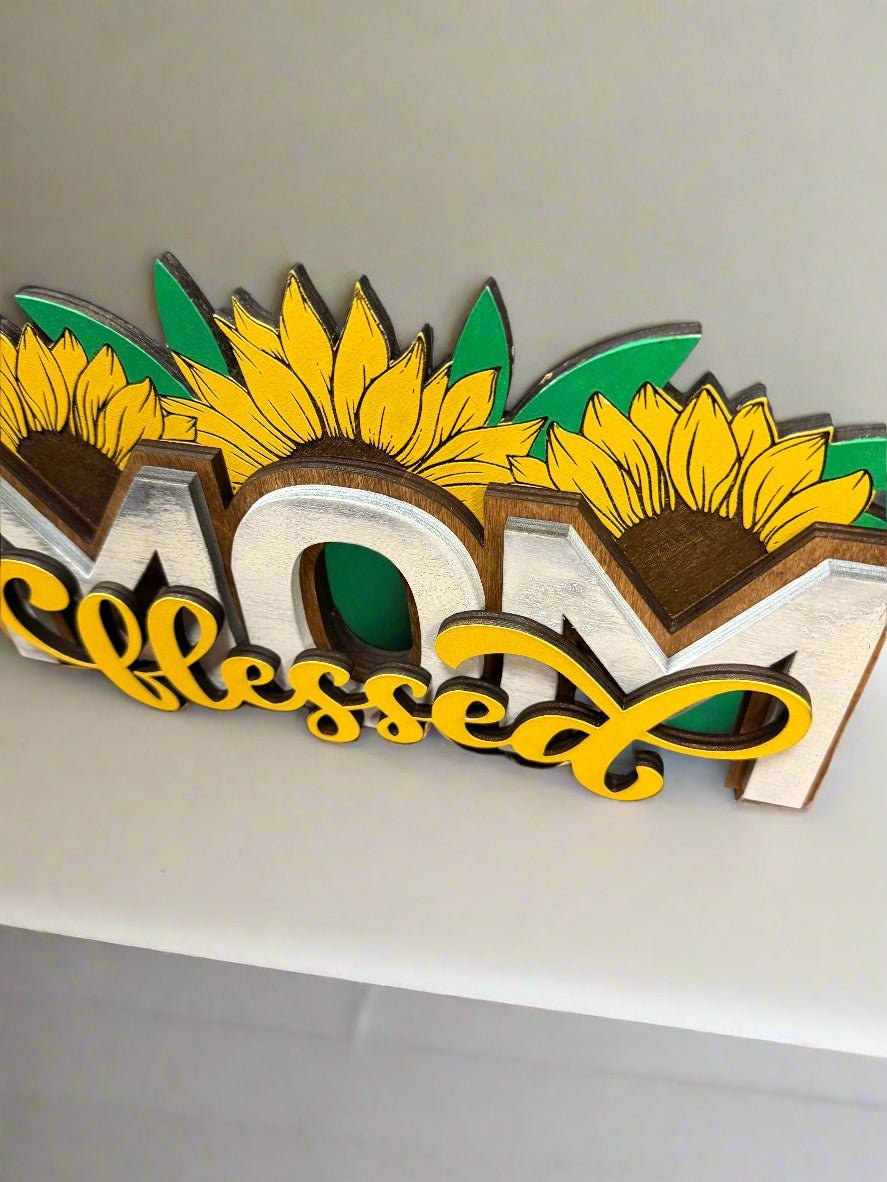 Blessed Mom Sign | Sunflower Farmhouse Decor | Rustic Home Sign | Gifts for Mom | Inspirational Decor for Her - Nifty Decor & More