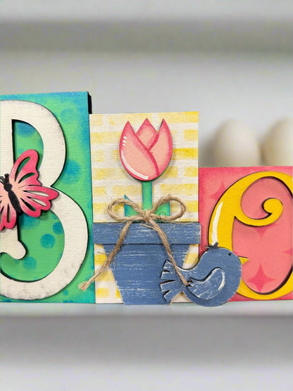 Bloom Word Block Decor in Spring Colors | Rustic Home & Office Decoration, Perfect Gift Idea for Nature Lovers - Nifty Decor & More