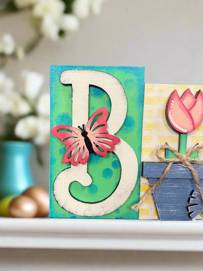 Bloom Word Block Decor in Spring Colors | Rustic Home & Office Decoration, Perfect Gift Idea for Nature Lovers - Nifty Decor & More