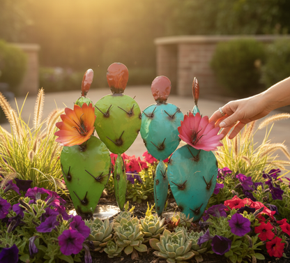 Blooming Metal Prickly Cactus - Nifty Decor & More