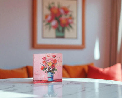 Blooms in Vase Wall Art, Charming 6" Floral Decor for Home, Perfect Gift for Plant Lovers Floral Wall Art