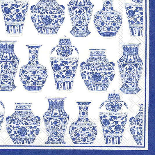 Blue and White Vase Paper Cocktail Napkins, Elegant Floral Design for Parties, 20 Pack, hostess gift Cocktail Napkins