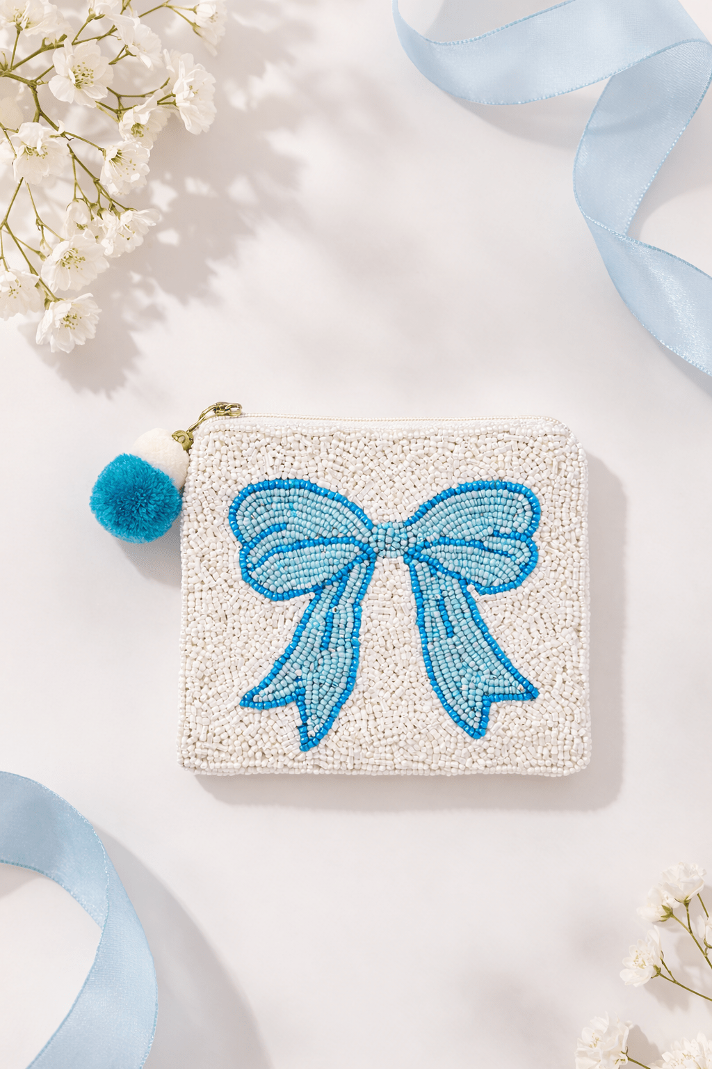 Blue Bow Beaded Pouch - Nifty Decor & More
