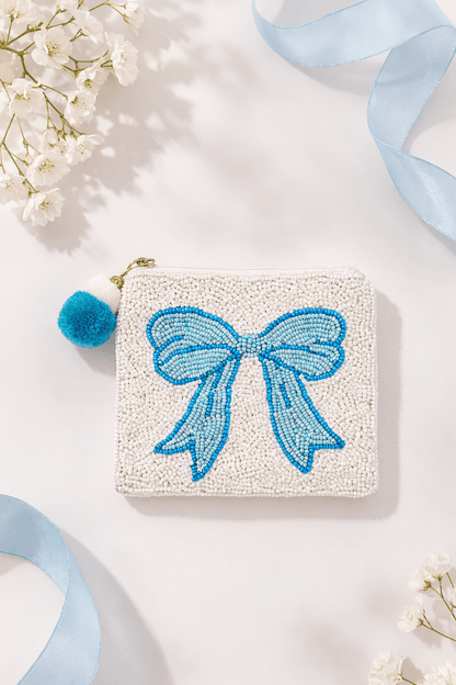 Blue Bow Beaded Pouch - Nifty Decor & More