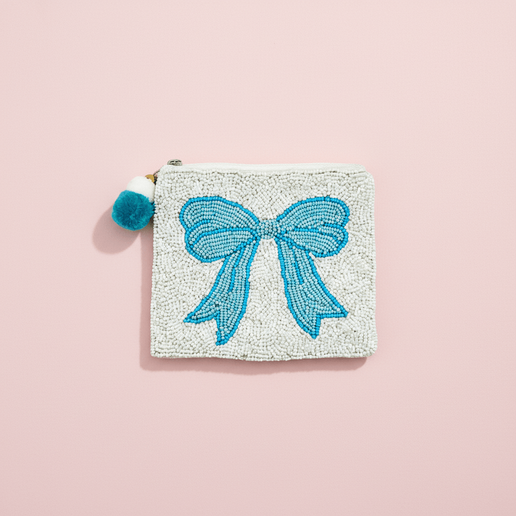 Blue Bow Beaded Pouch - Nifty Decor & More
