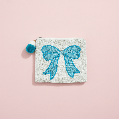 Blue Bow Beaded Pouch - Nifty Decor & More