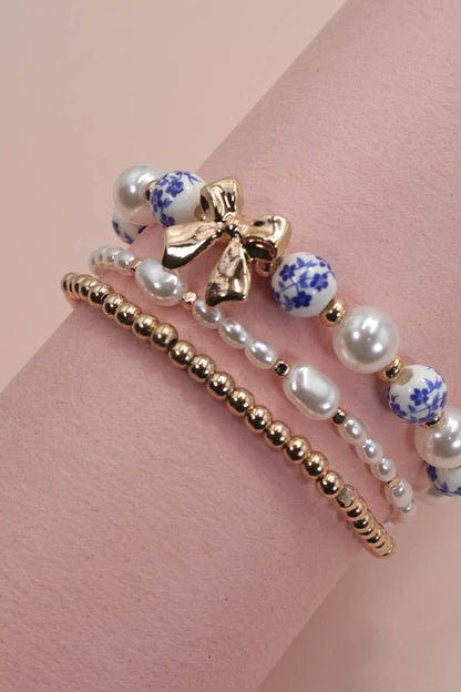 Blue Ceramic Porcelain Bow Multi Layer Bracelet - Nifty Decor & More
