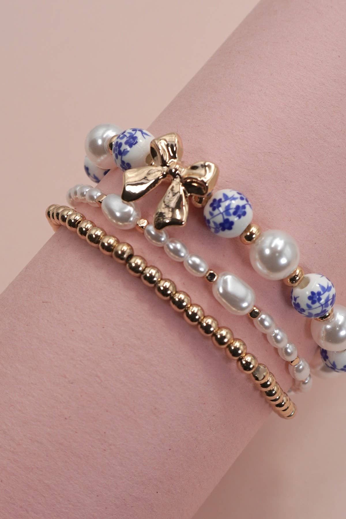 BLUE CERAMIC PORCELAIN BOW MULTI LAYER BRACELET | 80B1333 - Nifty Decor & More