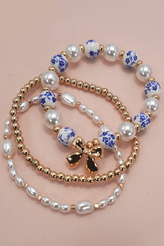 BLUE CERAMIC PORCELAIN BOW MULTI LAYER BRACELET | 80B1333 - Nifty Decor & More