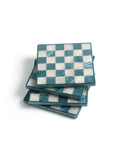 Blue Check Resin Coaster Set of 4 - Nifty Decor & More