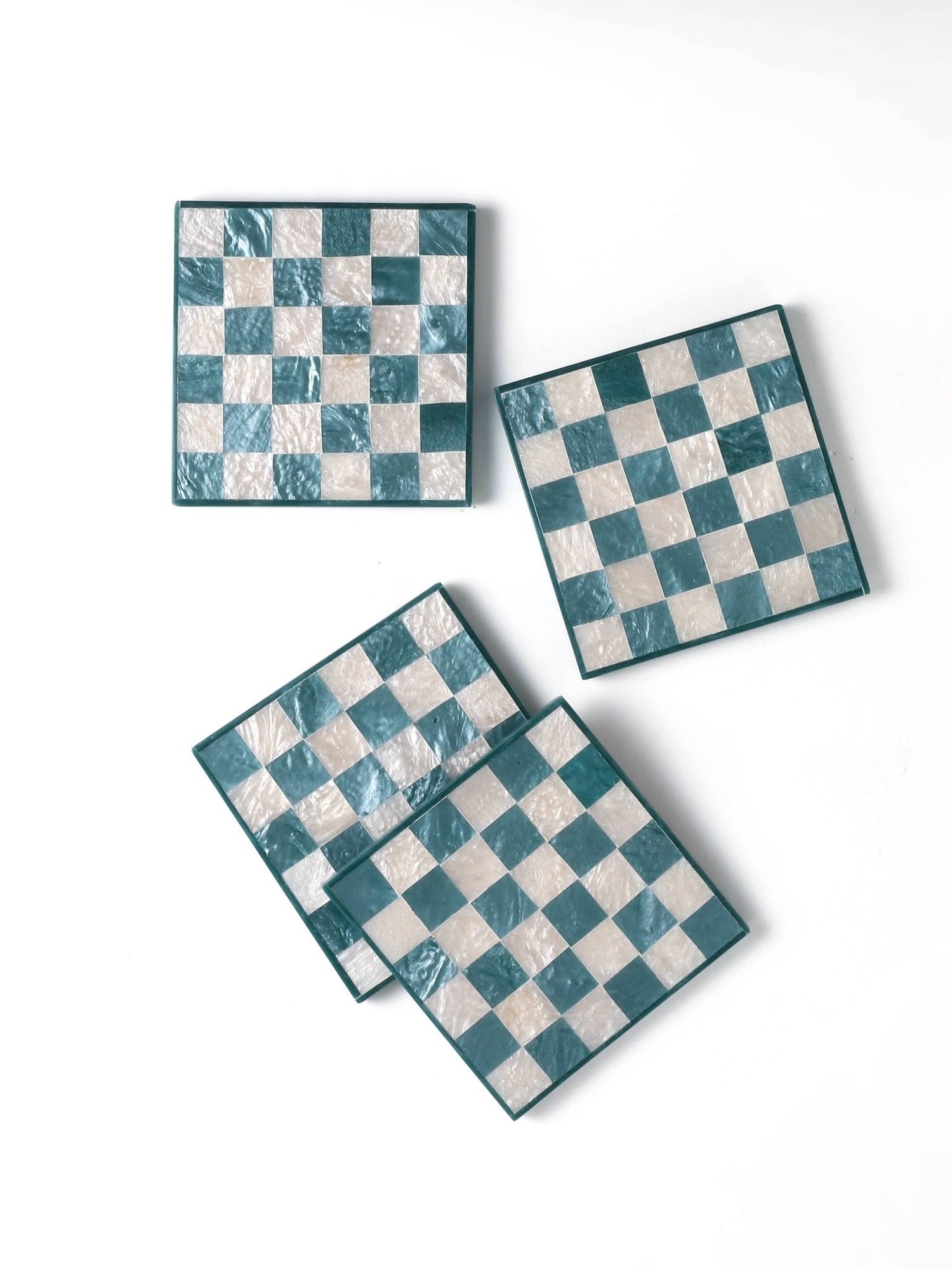 Blue Check Resin Coaster Set of 4 - Nifty Decor & More