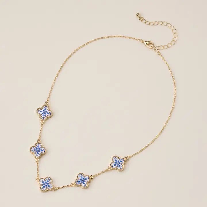 Blue Floral Mother of Pearl Necklace - Nifty Decor & More