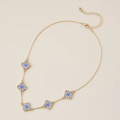Blue Floral Mother of Pearl Necklace - Nifty Decor & More