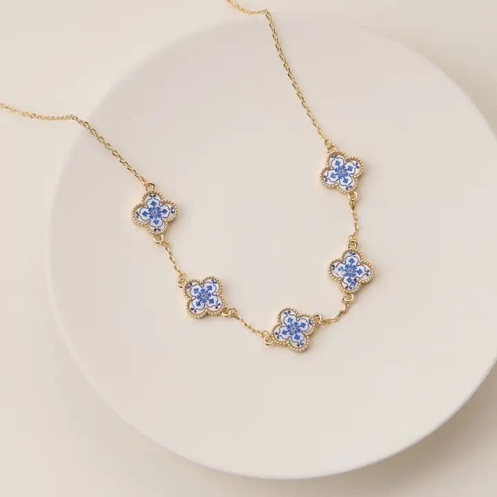 Blue Floral Mother of Pearl Necklace - Nifty Decor & More