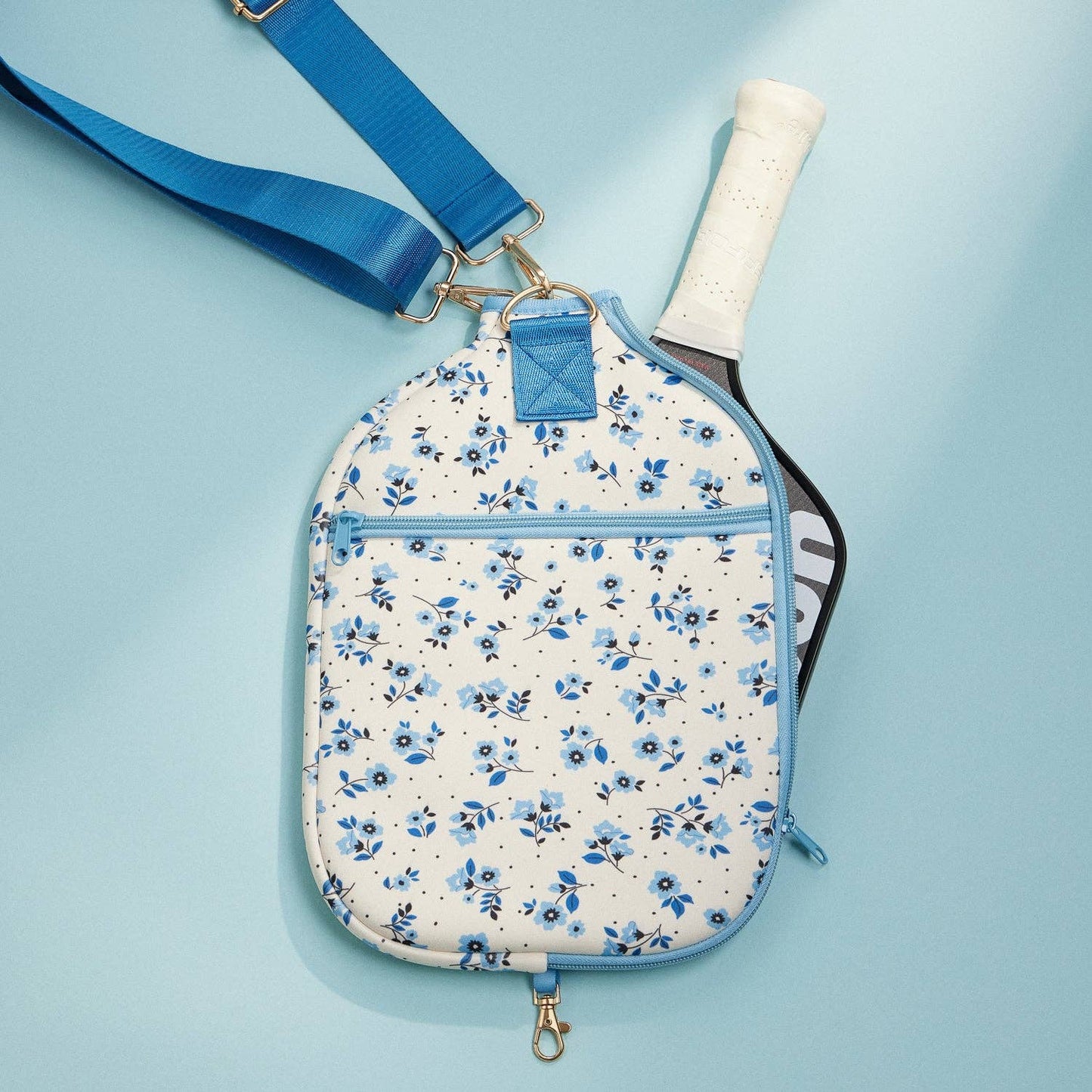Blue - Floral - Neoprene - Pickleball - Paddle - Bag - Nifty Decor & More
