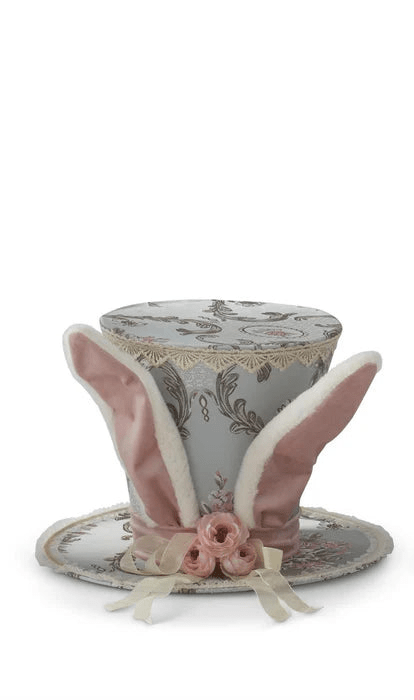 Blue Floral Patterned Top Hat with Bunny Ears - Set of 2 - Nifty Decor & More