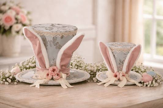 Blue Floral Patterned Top Hat with Bunny Ears - Set of 2 - Nifty Decor & More