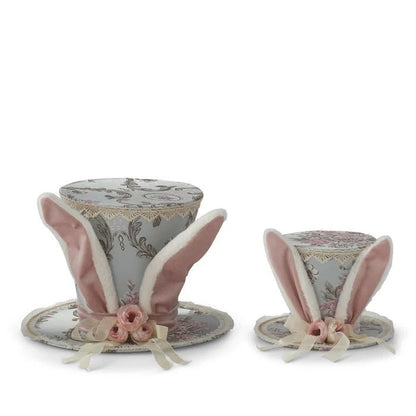 Blue Floral Patterned Top Hat with Bunny Ears - Set of 2 - Nifty Decor & More