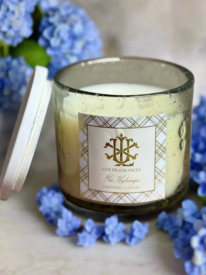 Blue Hydrangea 12oz Luxury Glass Candle - 65 - Hour Burn Time, Fresh Floral & Dewy Garden Scent - Nifty Decor & More