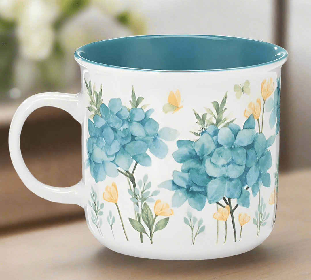 Blue Hydrangea Blooms All Over Ceramic Coffee Mug 14oz - Nifty Decor & More