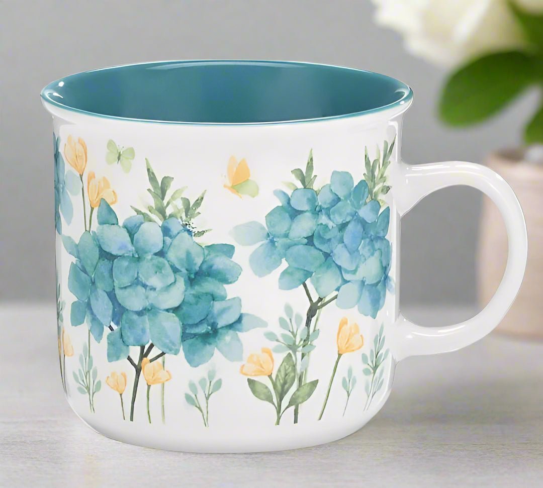 Blue Hydrangea Blooms All Over Ceramic Coffee Mug 14oz - Nifty Decor & More