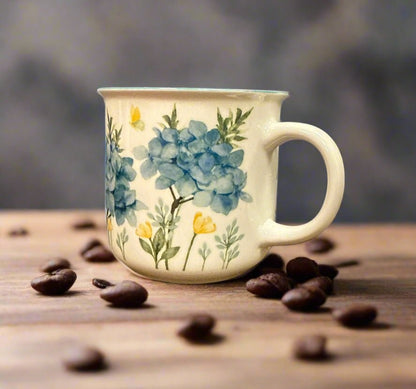 Blue Hydrangea Blooms All Over Ceramic Coffee Mug 14oz - Nifty Decor & More