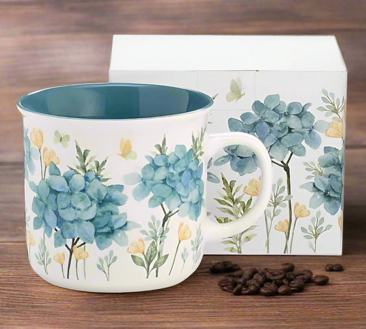 Blue Hydrangea Blooms All Over Ceramic Coffee Mug 14oz - Nifty Decor & More