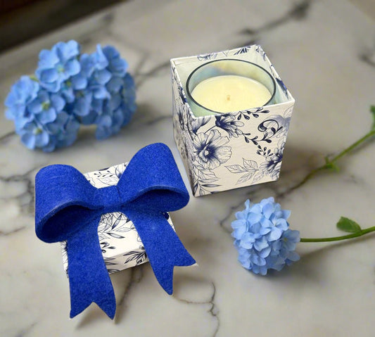 Blue Hydrangea Luxury Bow Candle, 14oz Luxury Scented Candle, Relaxing Home Decor, Perfect Gift for Her or Special Occasions