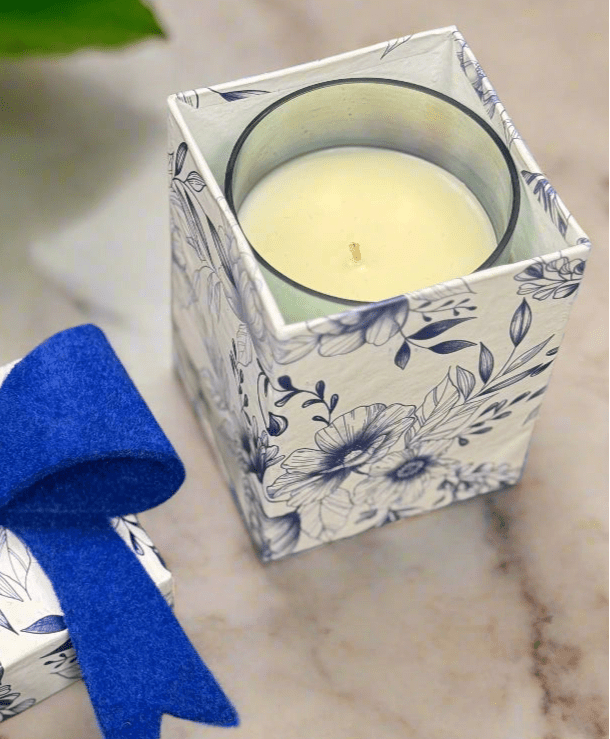 Blue Hydrangea Luxury Bow Candle, 8oz or 14oz - Nifty Decor & More