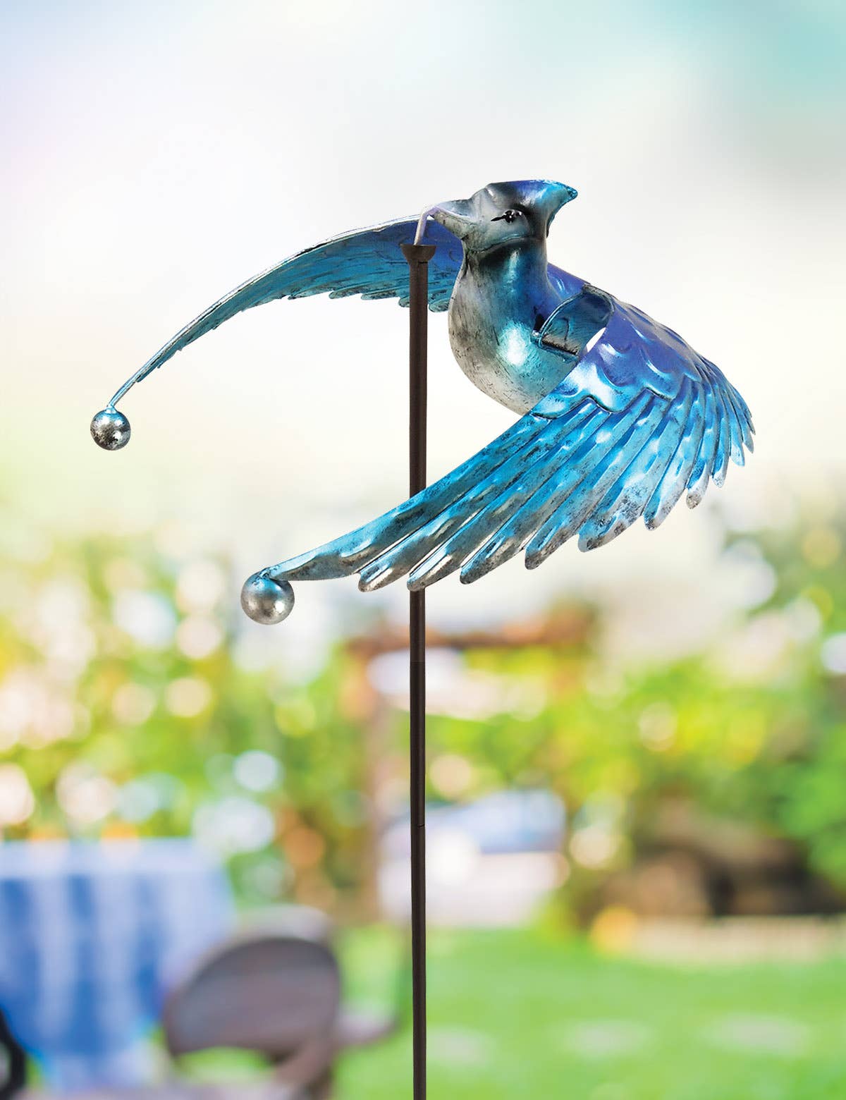 Blue Jay Bird Balance Drifter, whimsical nature - themed outdoor ornament, unique gift for Mother’s Day - Nifty Decor & More