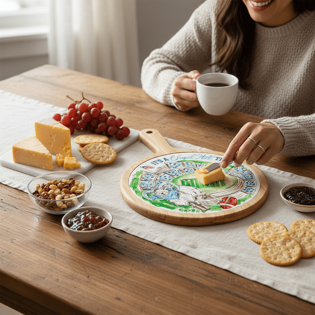 Blue Ram Stadium Collegiate Bamboo & Ceramic Cheese Board - Nifty Decor & More