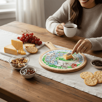 Blue Ram Stadium Collegiate Bamboo & Ceramic Cheese Board - Nifty Decor & More