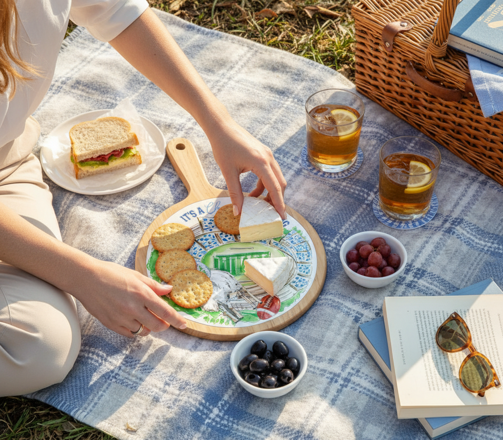 Blue Ram Stadium Collegiate Bamboo & Ceramic Cheese Board - Nifty Decor & More