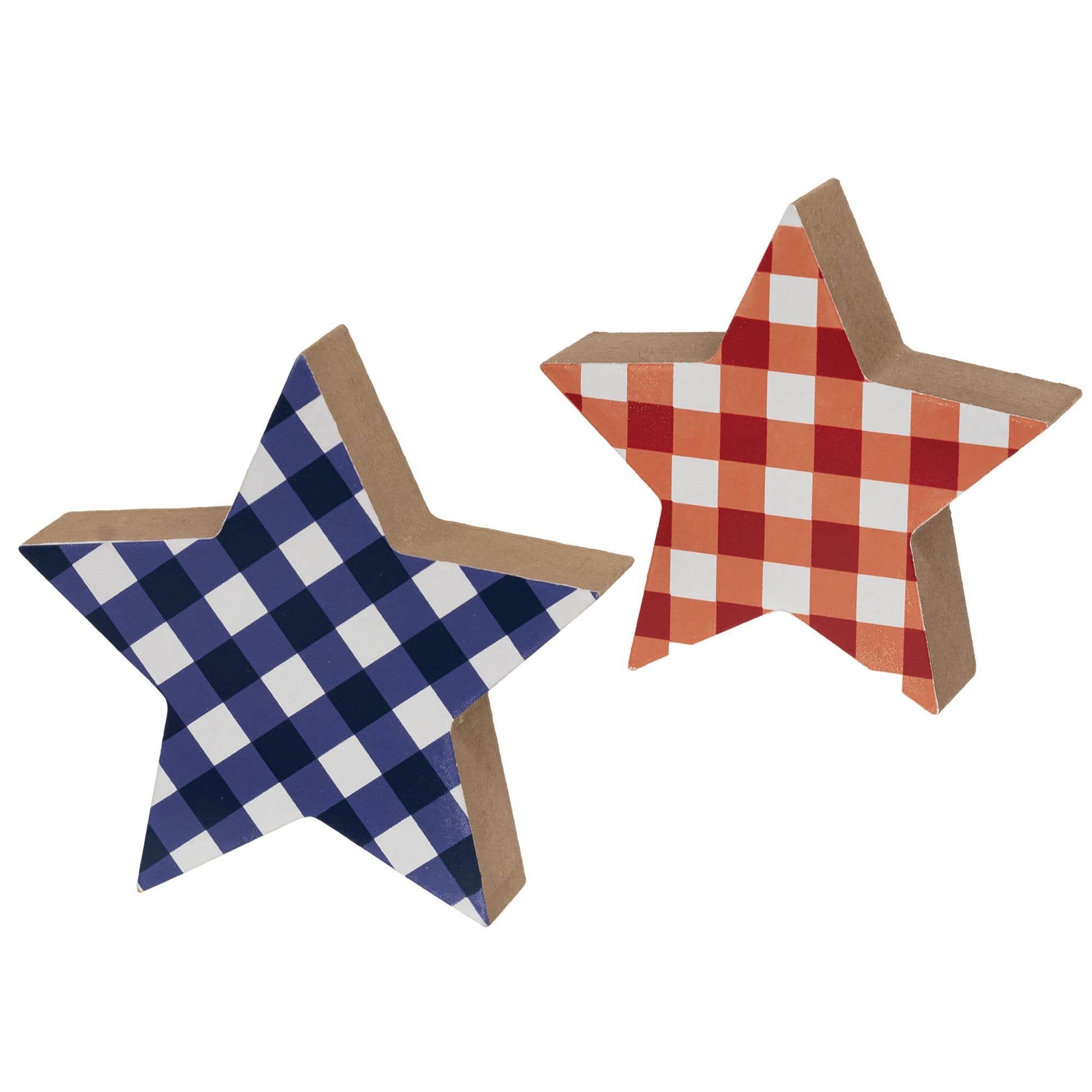 Blue & Red Plaid Wooden Stars 2/Set - Nifty Decor & More