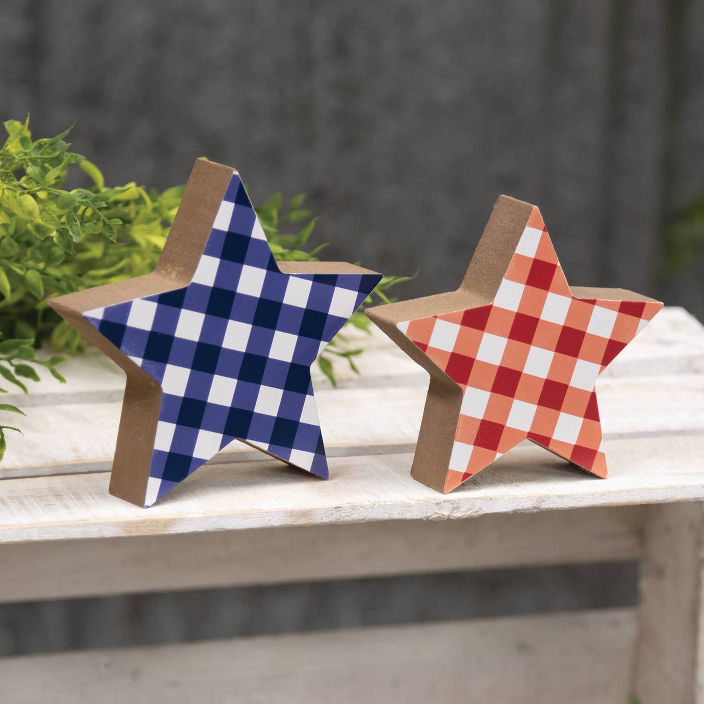 Blue & Red Plaid Wooden Stars 2/Set - Nifty Decor & More