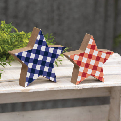 Blue & Red Plaid Wooden Stars 2/Set - Nifty Decor & More