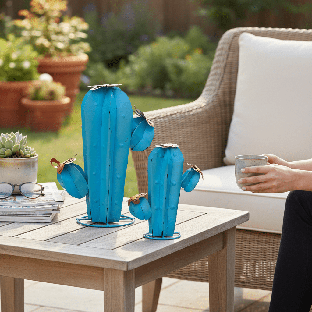Blue Sahuaro Metal Cactus - Nifty Decor & More