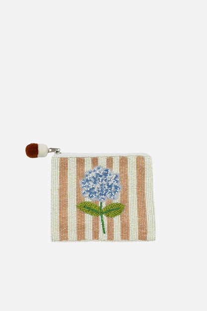 Blue Striped Hydrangea Beaded Coin Pouch - Nifty Decor & More
