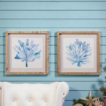 Blue Watercolor Coral Framed Wall Art, 16" Coastal Home Decor, Perfect Beach House Accent, Nautical Gift for Ocean Lovers - Nifty Decor & More