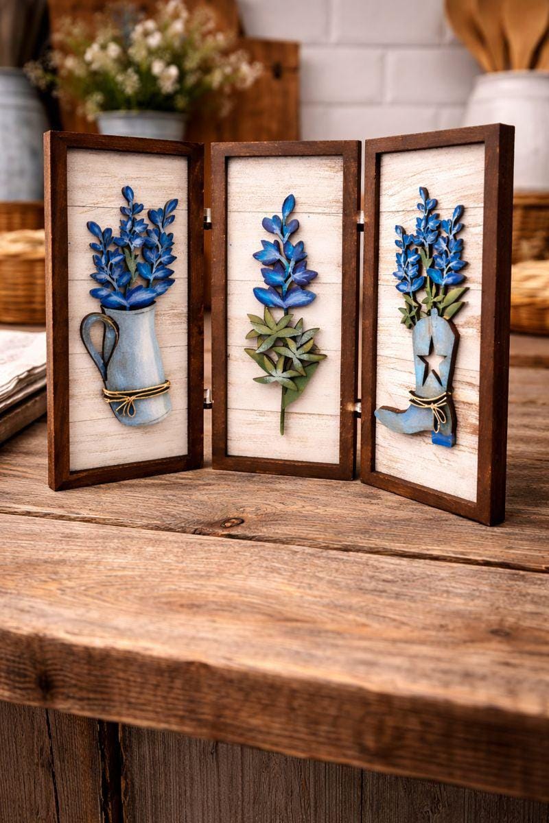 Bluebonnet Wooden Decor | Rustic Western Farmhouse Sign | Bluebonnet Wall or Table Decor | Handmade Texas Home Accent | Country Western - Nifty Decor & More