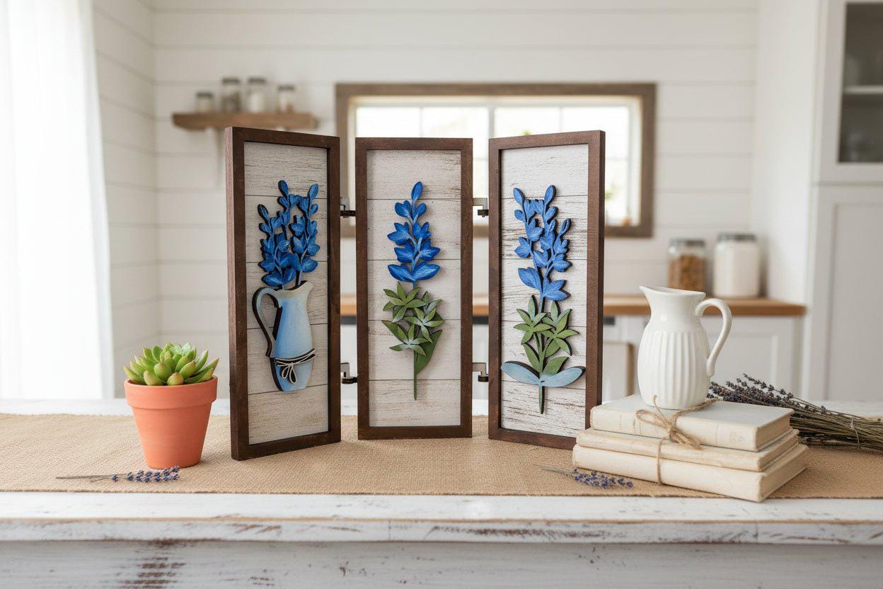 Bluebonnet Wooden Decor | Rustic Western Farmhouse Sign | Bluebonnet Wall or Table Decor | Handmade Texas Home Accent | Country Western - Nifty Decor & More