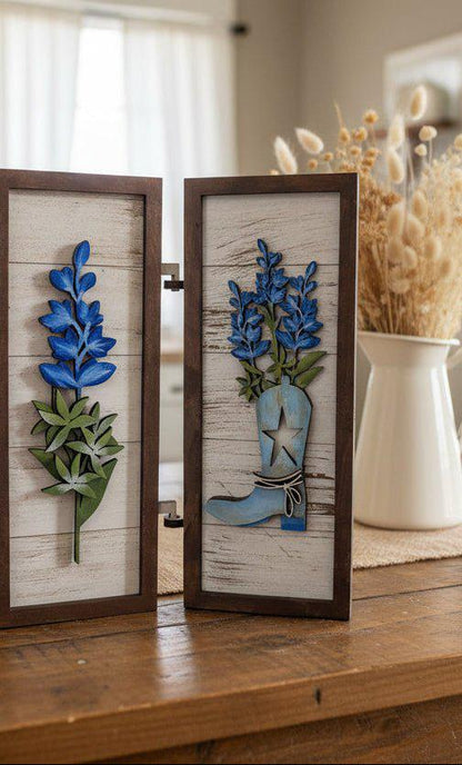 Bluebonnet Wooden Decor | Rustic Western Farmhouse Sign | Bluebonnet Wall or Table Decor | Handmade Texas Home Accent | Country Western - Nifty Decor & More