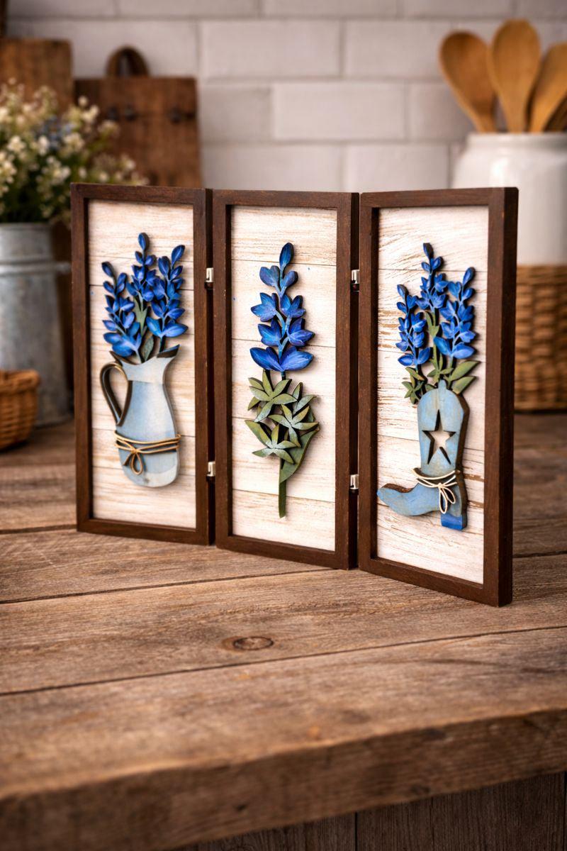 Bluebonnet Wooden Decor | Rustic Western Farmhouse Sign | Bluebonnet Wall or Table Decor | Handmade Texas Home Accent | Country Western - Nifty Decor & More