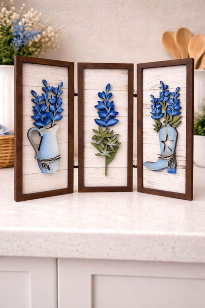 Bluebonnet Wooden Decor | Rustic Western Farmhouse Sign | Bluebonnet Wall or Table Decor | Handmade Texas Home Accent | Country Western - Nifty Decor & More