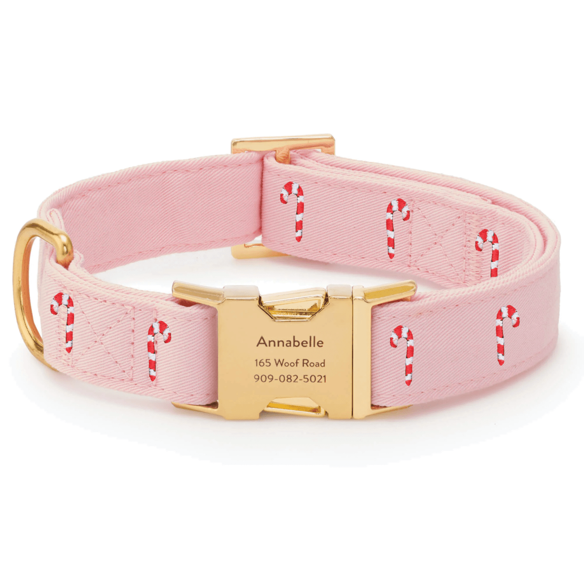 Blush Pink Candy Canes Embroidered Dog Collar - Nifty Decor & More