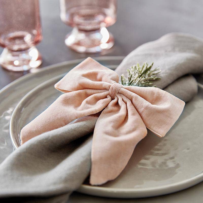 Blush Velvet Bow Napkin Ties - Set of 4 - Nifty Decor & More