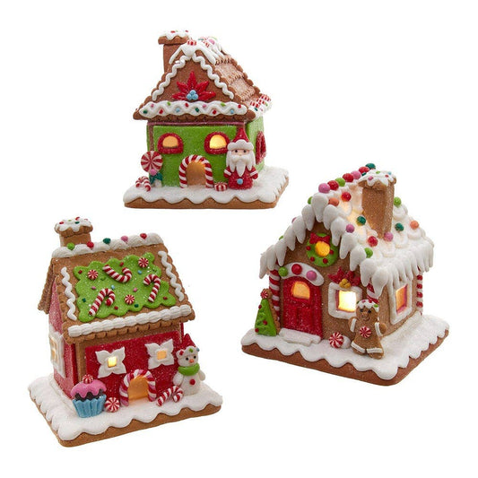 B/O LED RWG Gingerbread House Table Pieces, 3/A - Nifty Decor & More