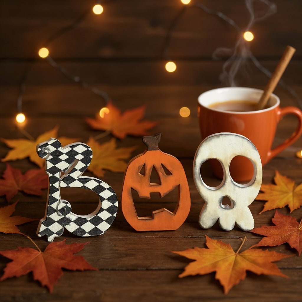BOO - Diamond Checker, Pumpkins and Skulls - Nifty Decor & More