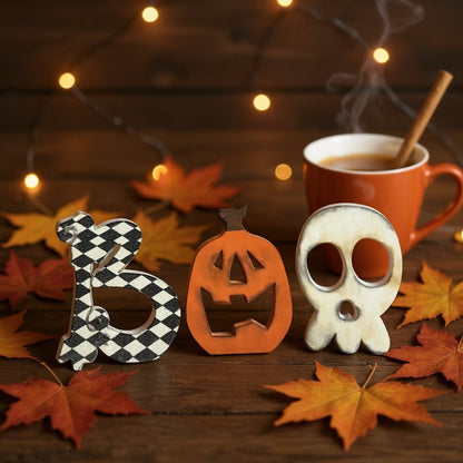 BOO - Diamond Checker, Pumpkins and Skulls - Nifty Decor & More